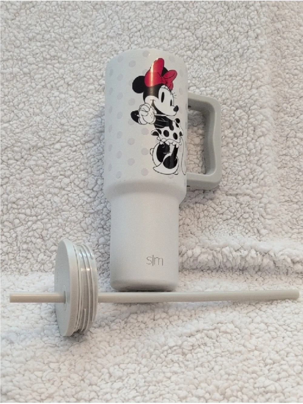 Minnie Mouse Stainless Travel Tumbler with Handle and Straw - Light Gray